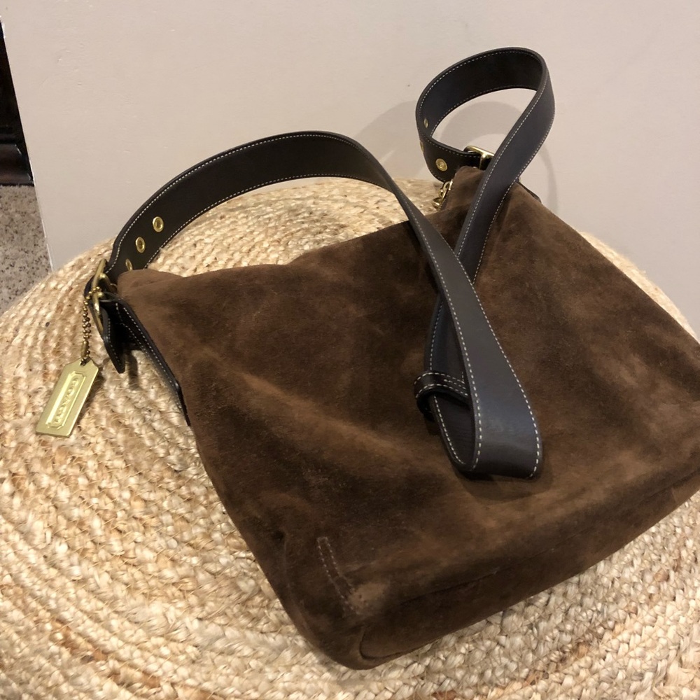 Brown suede coach crossbody